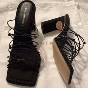 NWT‎ Good American Neoprene Caged Mule Women's 6.5 Black Sandals Heels